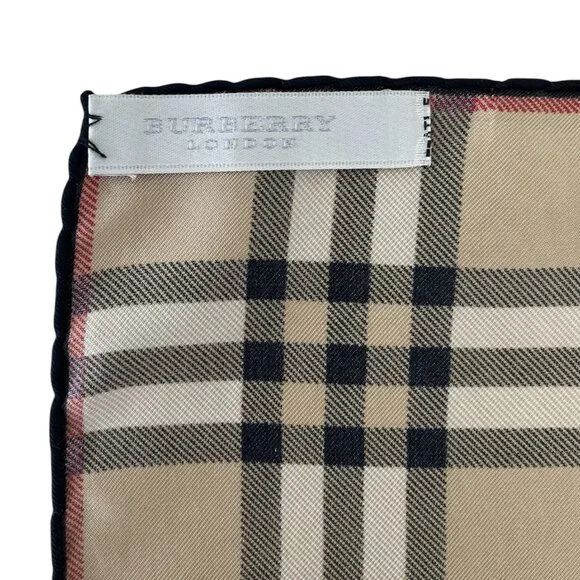 Authentic Tan Burberry Check Plaid Silk Beige Scarf - Picture 4 of 8